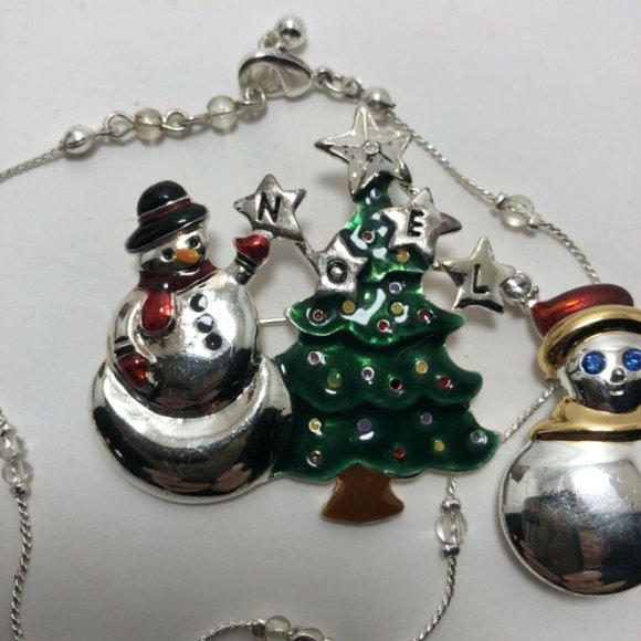Snowman Christmas Tree Silvertone Anklet - Picture 2 of 8